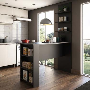 Imagem de Bancada Mesa Gourmet Para Cozinha Com Painel Luciane Móveis Preto