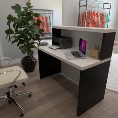 Imagem de Balcão de Atendimento para Recepção - 120cm de Largura Preto/Branco