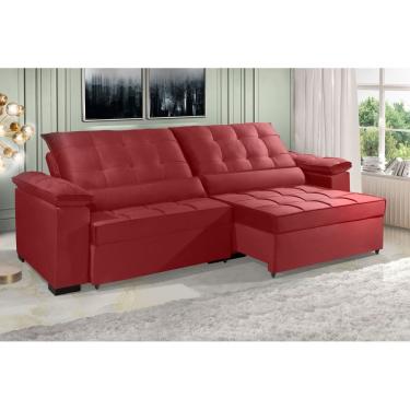 Imagem de Sofá Retrátil e Reclinável RENEW 2.70m ESTILO ESTOFADOS - França Velusoft Cor "Vermelho"