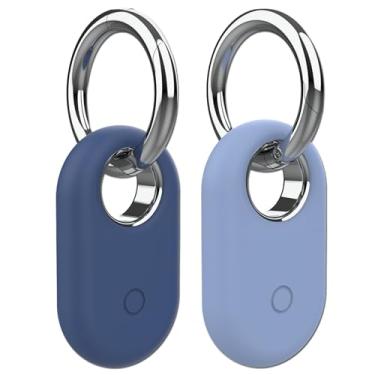 Imagem de Rzttwl Pacote com 2 capas compatíveis com Samsung Galaxy SmartTag 2, rastreador GPS de silicone para Samsung Tag 2 com chaveiro, capa protetora anti-perda Tag2 para chaves (azul, azul)