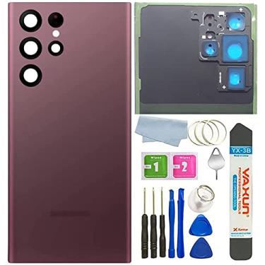 Imagem de Capa de vidro ultra traseira para Galaxy S22 à prova d'água com lente de vidro da câmera e peças de substituição de fita para Samsung Galaxy S22 Ultra S908 todas as versões + ferramentas (Borgonha)