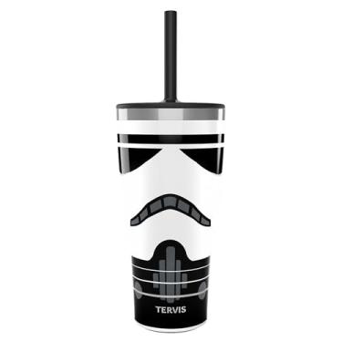 Imagem de Tervis Copo de viagem Traveler Star Wars com detalhe de capacete de parede tripla mantém as bebidas frias e quentes, 850 g - com tampa de palha, aço inoxidável