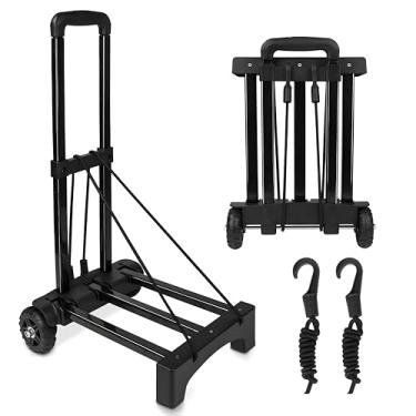 Imagem de INSMEER Carrinho De Carga Dobrável - Capaz De Suportar ≈140 Kg, Equipado Com Dois Cordões Elásticos Para Fácil Transporte De Itens Pesados E Volumosos, Ideal Para Viagens (Preto)