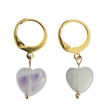 Imagem de Brinco Coração Quartzo Rosa - Dourado - pedras naturais e aço inoxidável