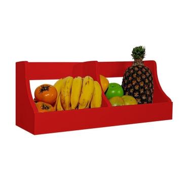 Imagem de Fruteira Suspensa De Parede Prateleira Porta Legumes Cozinha Em Madeira Vermelho Laca