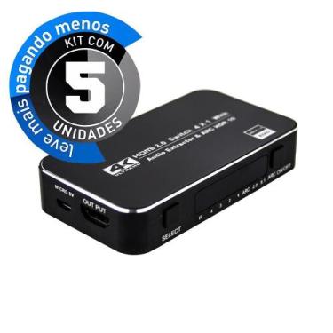 Imagem de Switch Hdmi 2.0, 4K, 4 Portas Com Controle - Kit Com 5 - Cirilo Cabos