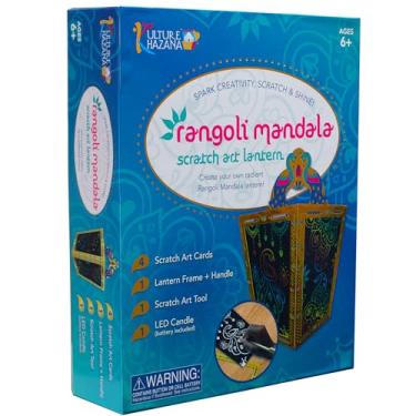 Imagem de Kulture Khazana: Rangoli Mandala Scratch Art Lantern - DIY Craft Kit, LED Candle, 12" Tall, India & South Asian Culture Activity Kit, Kids Ages 6+