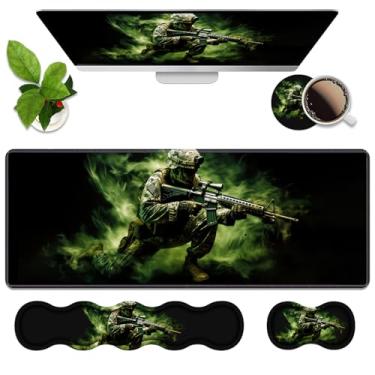 Imagem de Conjunto de descanso de pulso ergonômico 4 em 1 de espuma de memória, almofada de mesa para jogos grande XXL + descanso de pulso para teclado + almofada de pulso para mouse + porta-copos para jogos de