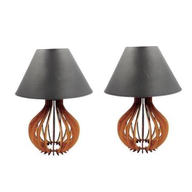 Imagem de 2 Abajur Luminária Moderna De Mesa Para Cabeceira - Mdf Store