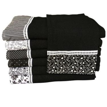 Imagem de Pano De Prato Preto Pé De Galinha Minimalista Kit 10 Unid - PÈ DE G