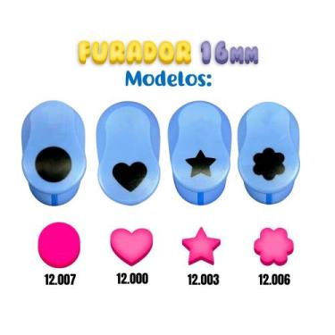 Imagem de Kit 04 Furador Perfurador De Eva Papel 16mm Coração, Estrela, Circúlo 
