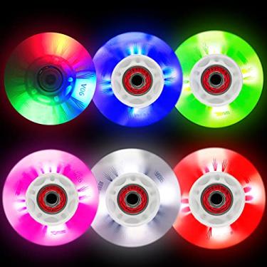 Imagem de Rodas de skate em linha iluminadas e rodas de lâmina de rolo 76 mm/80 mm com rolamentos ABEC-9 para uso interno e externo 90A Luminescence Roller Blade Wheels pacote com 4 (azul, 80 mm)