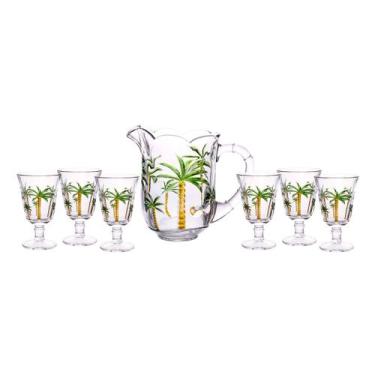 Imagem de Conjunto Jarra com 6 Copos Palm Tree Hand Painting 7787 Coliseu, Verde