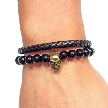 Imagem de Pulseira Couro Preto Masculina - Miriam Marques