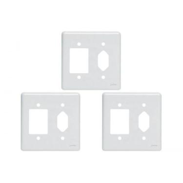Imagem de Kit C/3 - Placa Perlex Branca 4X4 (3 Saida+Tomada) 23Pl3/1T, Branco
