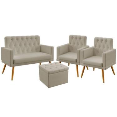 Imagem de Kit Poltrona Namoradeira e 2 Poltronas Vega Capitonê com Puff Quasar  