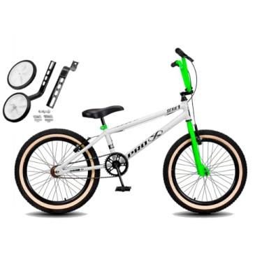 Imagem de Bicicleta Aro 20 BMX PRO X S1 Faixa Bege V-Brake e Rodinhas,Branco Verde