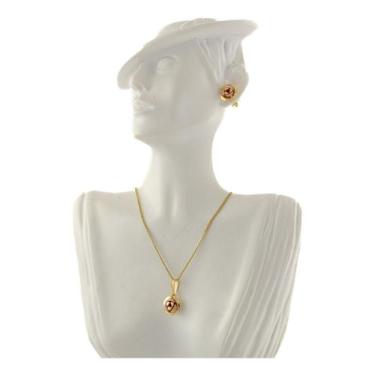 Imagem de Conjunto Brinco E Pingente Rosa Ouro Amarelo E Rose 18k 750 - JOIE JOI