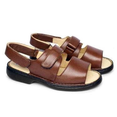 Imagem de Sandália Ortopédica Masculina Couro Tira Aderente Conforto - Franca Br
