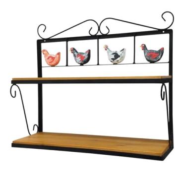 Imagem de Prateleira de Parede Multiuso em Ferro e Madeira Maciça - Artesanal (Galinha Caipira)