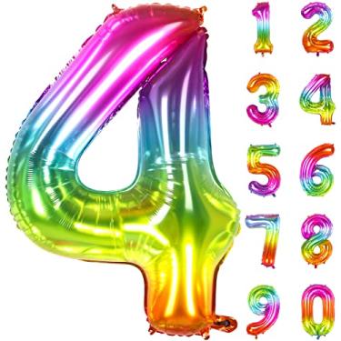 Imagem de Balão de número, Kosea 101 cm, arco-íris escuro, números de hélio, 4 balões de Mylar para decorações de festas, globos de Cumpleaños, balões gigantes coloridos, balões de tie dye gigantes para artigos de festa de aniversário