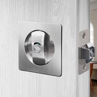 Imagem de Fechadura indicadora de porta de bolso, maçanetas embutidas, trinco de privacidade, para cama/banho de 4,5 cm a 6,5 cm de espessura, porta, 3 chaves, prata