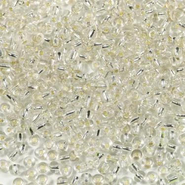 Imagem de Bala&Fillic Grânulos de semente de 4 mm com forro de prata transparente, cerca de 1200 peças/100 gramas no saco, 6/0 contas de vidro para artesanato para fazer pulseira e colar (forro de prata