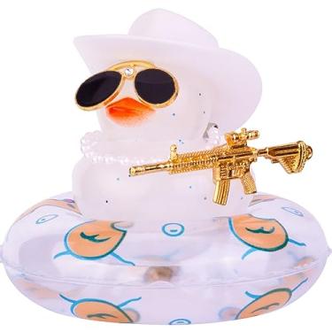 Imagem de MuMyer Ornamento de pato de borracha para carro colorido decoração de painel de carro com mini chapéu colar óculos de sol e acessório legal para painel de carro (W10)