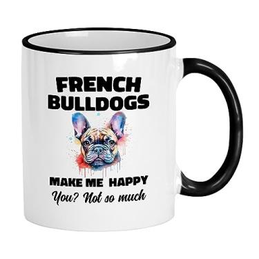 Imagem de Casitika Presentes de buldogue francês. Xícara de café francesa de 325 ml. Caneca de buldogue francês para mãe ou pai. Caneca divertida com arte de cachorro touro (Feliz)