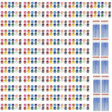 Imagem de Conjunto de 700 peças de mini tintas acrílicas para crianças, conjunto de 50 12 cores, kit de tiras de tinta acrílica lavável, conjunto de mini pintura infantil a granel com 100 pincéis para pintura