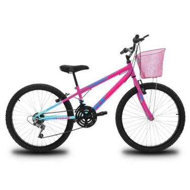Imagem de Bicicleta Infantil Aro 24 KOG Feminina 18V Cestinha, Azul, Rosa, 24
