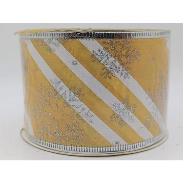 Imagem de Fita Decorativa Floco de Neve Dourada - 6,3 cm de Altura x 914 cm de C