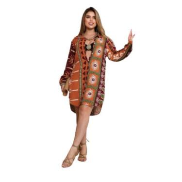 Imagem de Saída De Praia Camisa Com Botões De Madeira Manga Longa - Mamustore, M