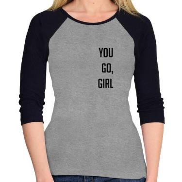 Imagem de Baby Look Raglan You go girl Manga 3/4 - Foca na Moda, Cinza, Preto, G