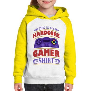 Imagem de Moletom Infantil Hardcore Gamer - Foca na Moda, Branco, Amarelo, 4