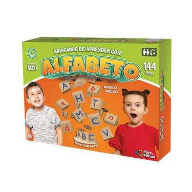 Imagem de Jogo Educativo Brincando de Aprender c/ Alfabeto 144 Peças Madeira Pai