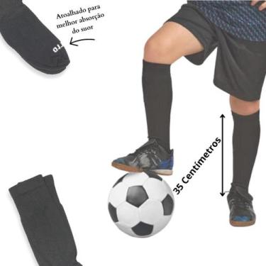 Imagem de Kit 03 Pares Meião Futebol Cano Alto Longo Preto Profissional Infantil