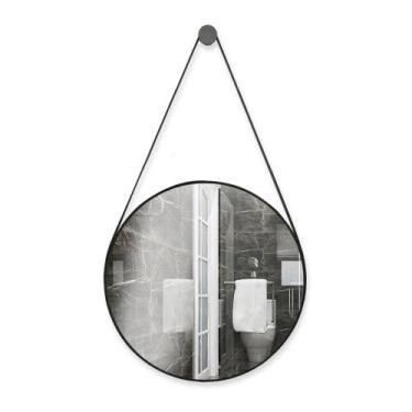 Imagem de Espelho Decorativo Redondo 60cm Adnet Suspenso C/ Alça Couro - VSA VEN