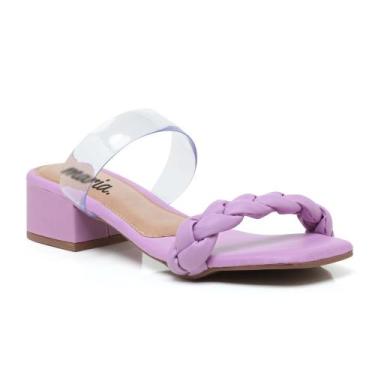 Imagem de Sandália Tamanco Salto Grosso Médio Cristal Vinil Transparente Moda - 