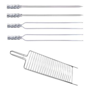 Imagem de Kit Grelha Inox 4un Espetos Duplo Simples Alumínio Churrasco - Navegue