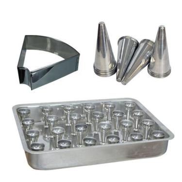 Imagem de Kit Pizza Cone Assadeira 24 cavidades + 24 Cones 12cm + Faca - Gastrob