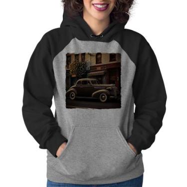 Imagem de Moletom Feminino Carro antigo na cidade - Foca na Moda, Cinza, Preto, 