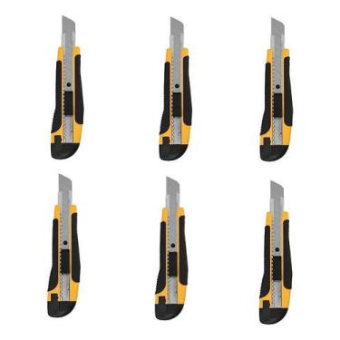 Imagem de Kit 6 Estilete Profissional 18mm Trava Fixa Emborrachado - Kadê