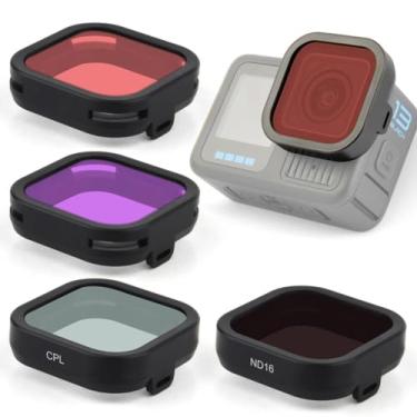 Imagem de GEPULY Filtro de snorkel para GoPro Hero 13 acessórios subaquáticos pretos, pacote com 4 conjuntos de filtros Go Pro ND CPL/ND16/vermelho/filtro magenta mergulho raso, densidade neutra polarizador