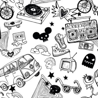 Imagem de Papel de Parede Vinílico Autoadesivo Lavável Ilustração Teen Preto e B