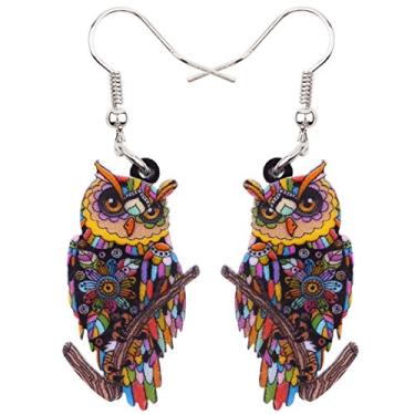 Imagem de Brincos de acrílico Sweet Dangle OWL com pingente de pássaro para meninas, mulheres, crianças, ambos os lados, padrão da Bonsny Jewelry Multicor