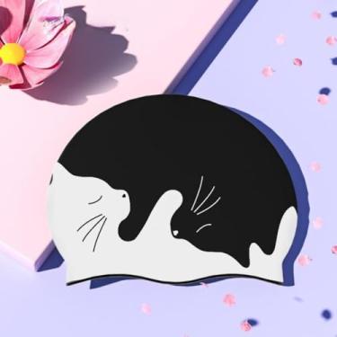 Imagem de Toucas de natação de silicone para adultos, com estampa fofa, elástica, impermeável, para homens, mulheres, piscina, praia, surfe, cabelo, proteção das orelhas