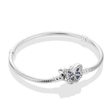 Imagem de Pulseira prata Folheda Borboleta Cravejado com Zirconia. Linda e de Excelente Qualidade! Com 100 milésimos de parta + verniz - Não descasca! Compatíveis com berloque de todas as marcas (18cm)