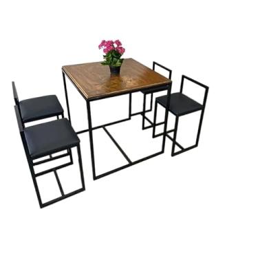 Imagem de Conjunto Mesa 4 Cadeiras Pequena Estofado Preto Industrial Wood Box