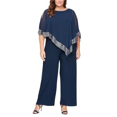 Imagem de S.L. Fashions Macacão feminino plus size, Azul-marinho e prata, 19 Plus Size